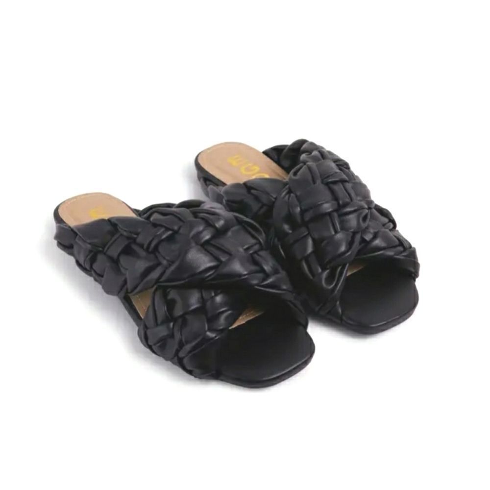 NEW EGO BLACK  WOVEN CROSS STRAPS SQUARED TOES  SANDALS - Picture 2 of 4